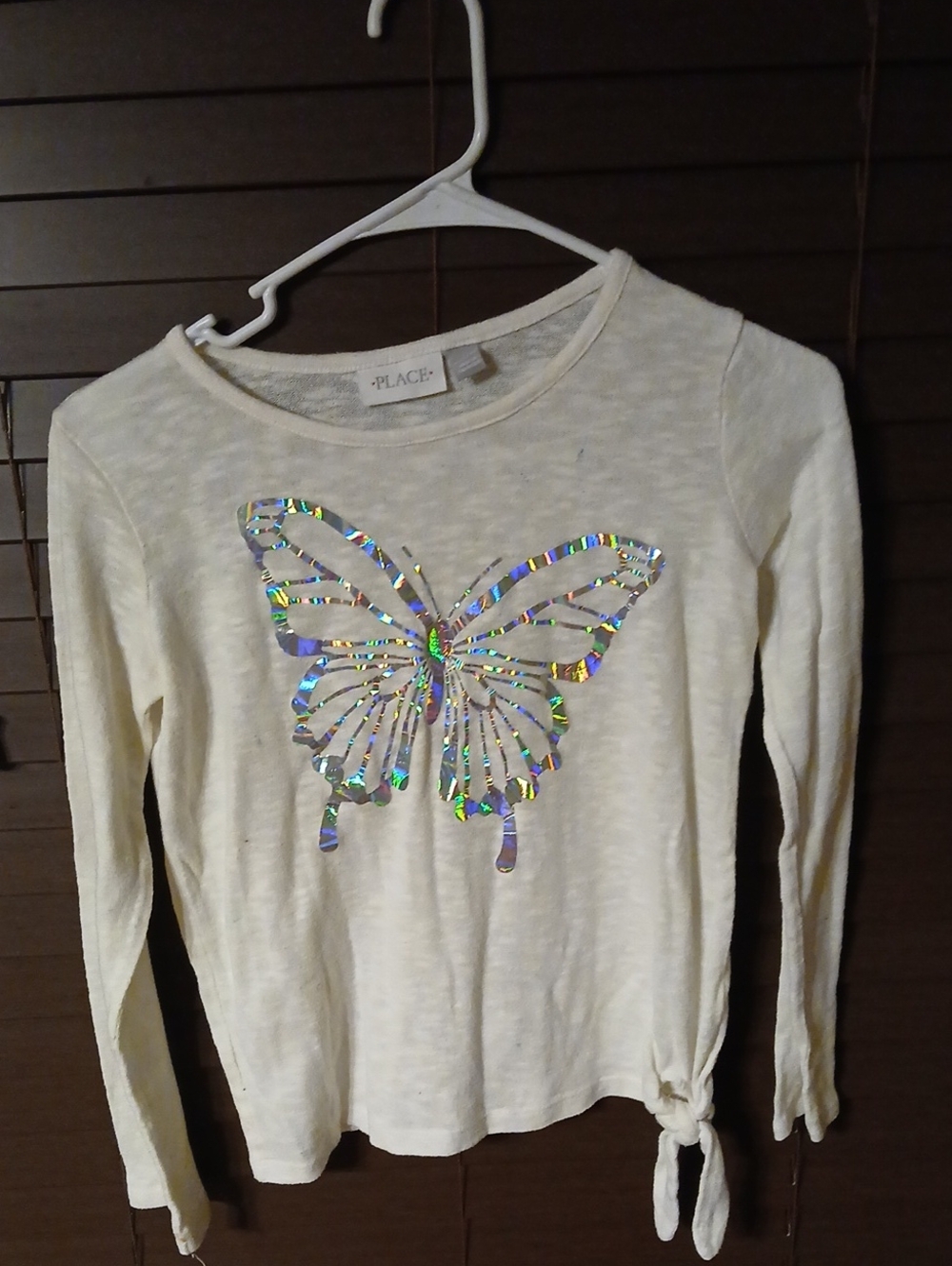 Place Cream Long Sleeve Top with Iridescent Butterfly